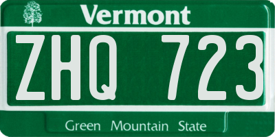 VT license plate ZHQ723