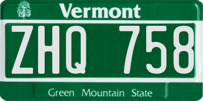 VT license plate ZHQ758