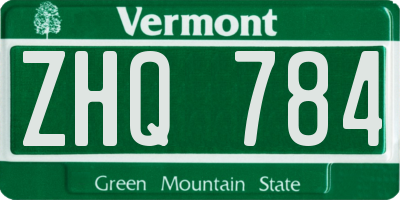 VT license plate ZHQ784