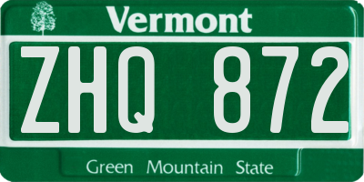 VT license plate ZHQ872