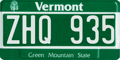 VT license plate ZHQ935