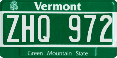 VT license plate ZHQ972