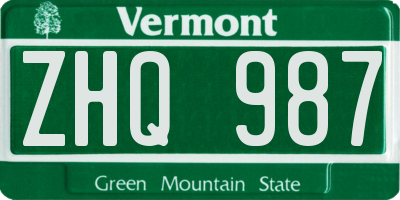 VT license plate ZHQ987