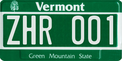 VT license plate ZHR001
