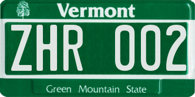 VT license plate ZHR002