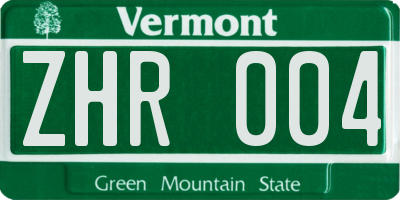 VT license plate ZHR004