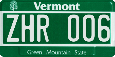 VT license plate ZHR006