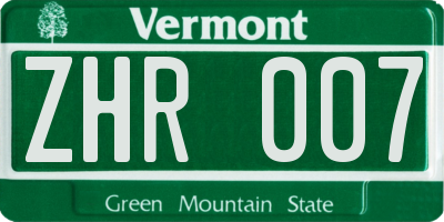 VT license plate ZHR007