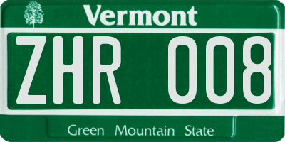 VT license plate ZHR008