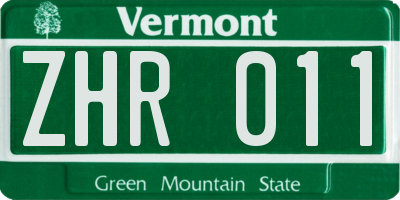 VT license plate ZHR011