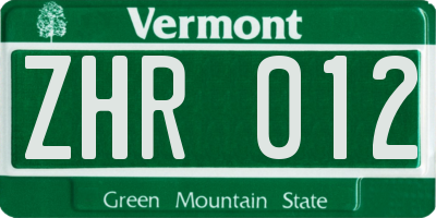 VT license plate ZHR012