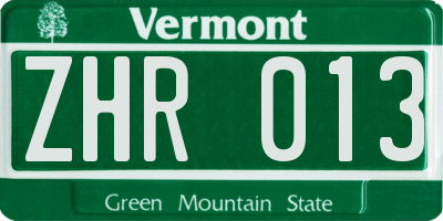 VT license plate ZHR013