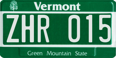 VT license plate ZHR015