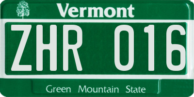 VT license plate ZHR016
