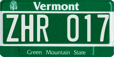 VT license plate ZHR017