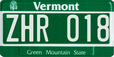 VT license plate ZHR018