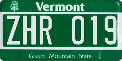 VT license plate ZHR019