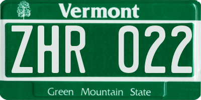 VT license plate ZHR022
