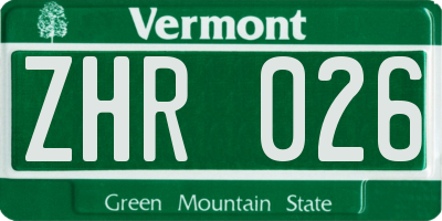 VT license plate ZHR026