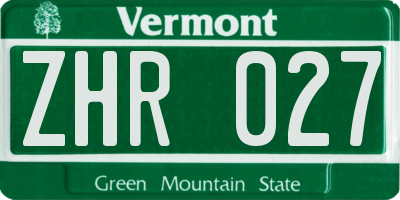 VT license plate ZHR027