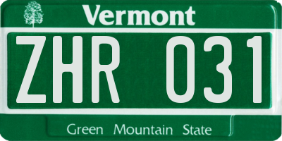 VT license plate ZHR031