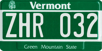 VT license plate ZHR032