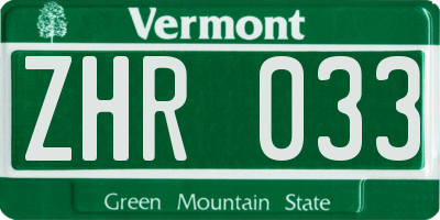 VT license plate ZHR033