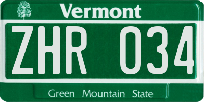 VT license plate ZHR034
