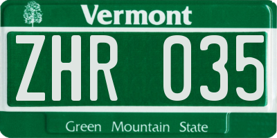 VT license plate ZHR035