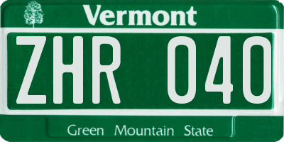 VT license plate ZHR040