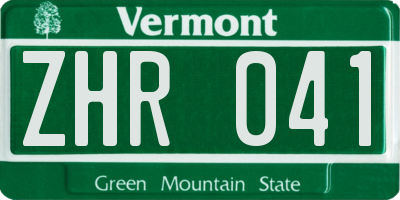 VT license plate ZHR041