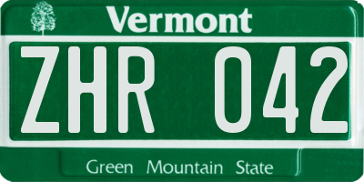 VT license plate ZHR042