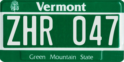VT license plate ZHR047