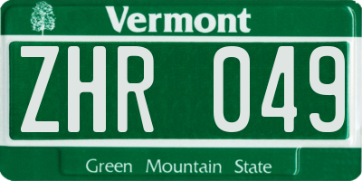 VT license plate ZHR049