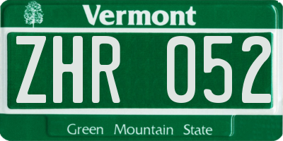 VT license plate ZHR052