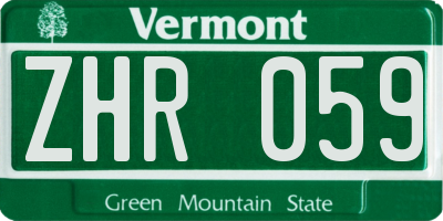 VT license plate ZHR059