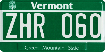 VT license plate ZHR060
