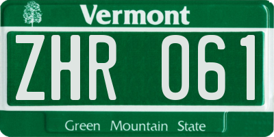 VT license plate ZHR061