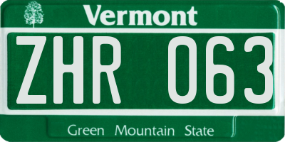 VT license plate ZHR063