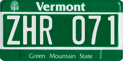 VT license plate ZHR071