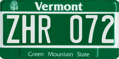 VT license plate ZHR072