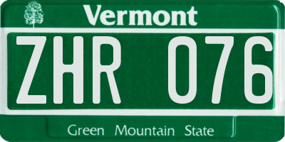 VT license plate ZHR076
