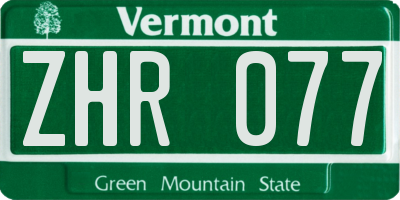 VT license plate ZHR077