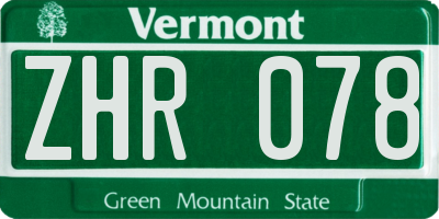VT license plate ZHR078
