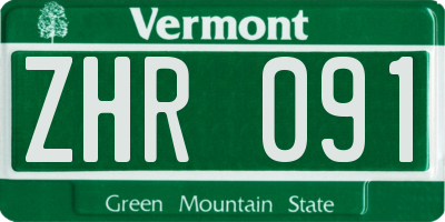 VT license plate ZHR091
