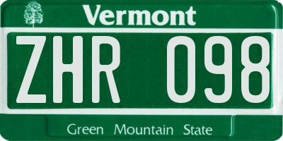 VT license plate ZHR098