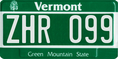 VT license plate ZHR099