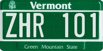 VT license plate ZHR101