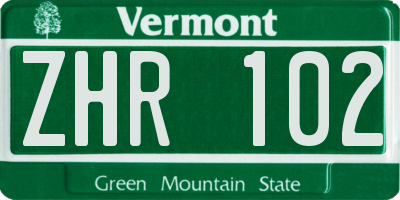 VT license plate ZHR102