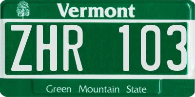 VT license plate ZHR103